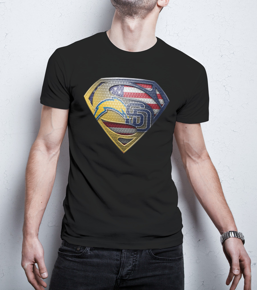 Superman Logo With San Diego Chargers And Padres Usa Flag Elements T-Shirt