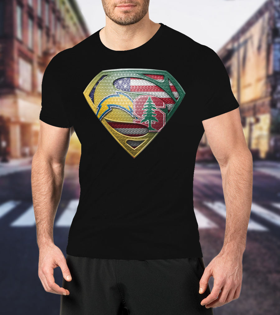 San Diego Chargers Superman Stanford Tree American Flag Combination T-Shirt