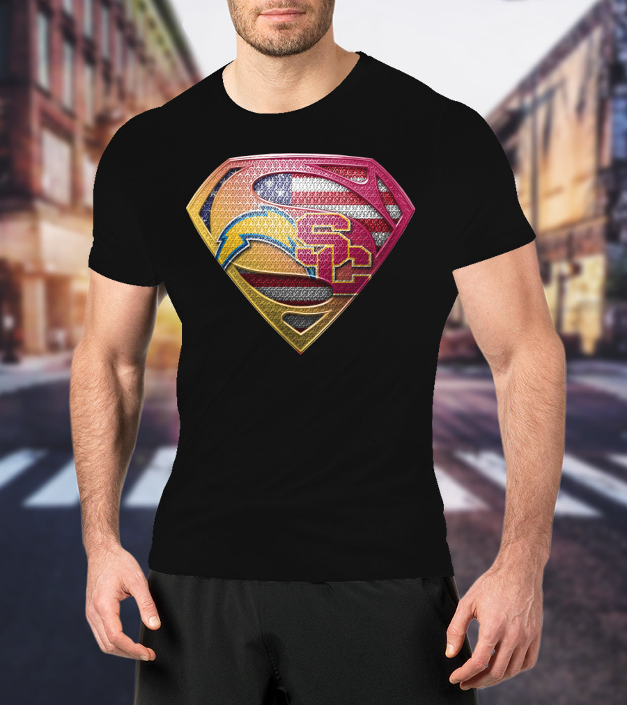 Us Flag Superman Logo Chargers Usc Football Team Colors T-Shirt