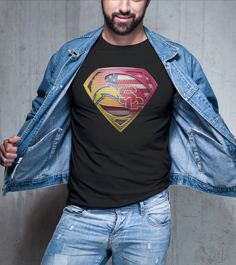 Us Flag Superman Logo Chargers Usc Football Team Colors T-Shirt