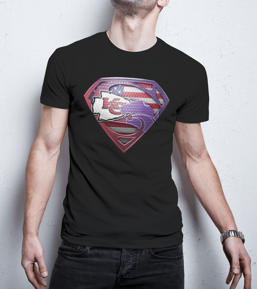 Kansas City Chiefs Kansas State Wildcats American Flag Superman T-Shirt