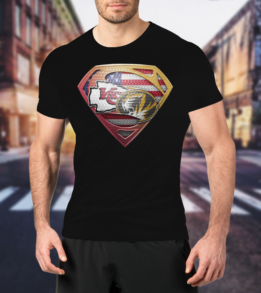 Missouri Chiefs Tigers Super Shield Usa Flag T-Shirt