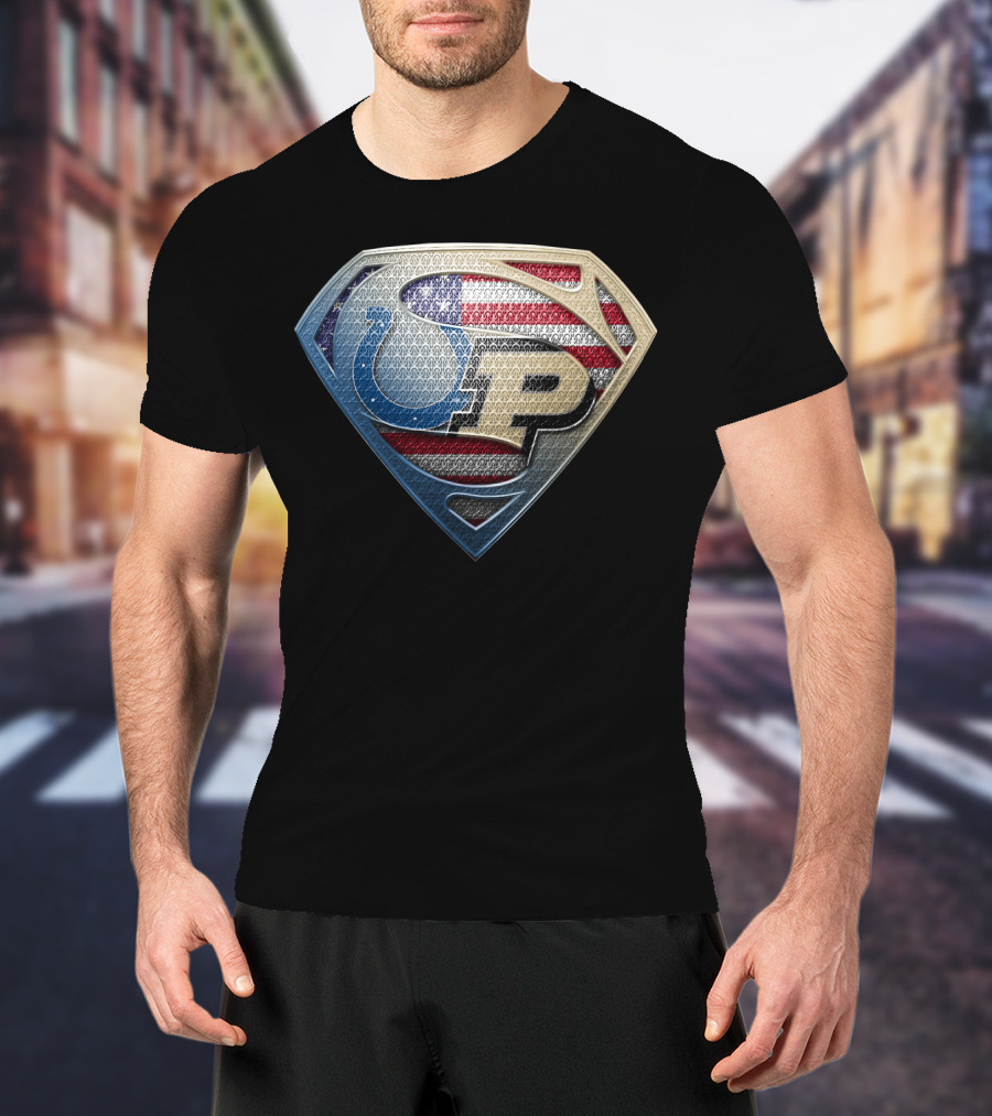 Indianapolis Colts Purdue Boilermakers Usa Flag Superman Shield T-Shirt
