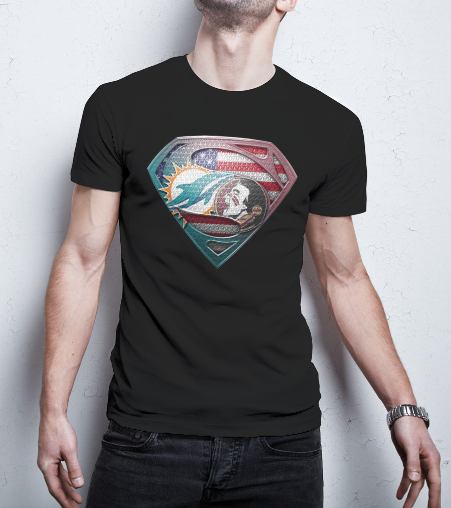 Miami Dolphins Superman American Flag Tribute T-Shirt