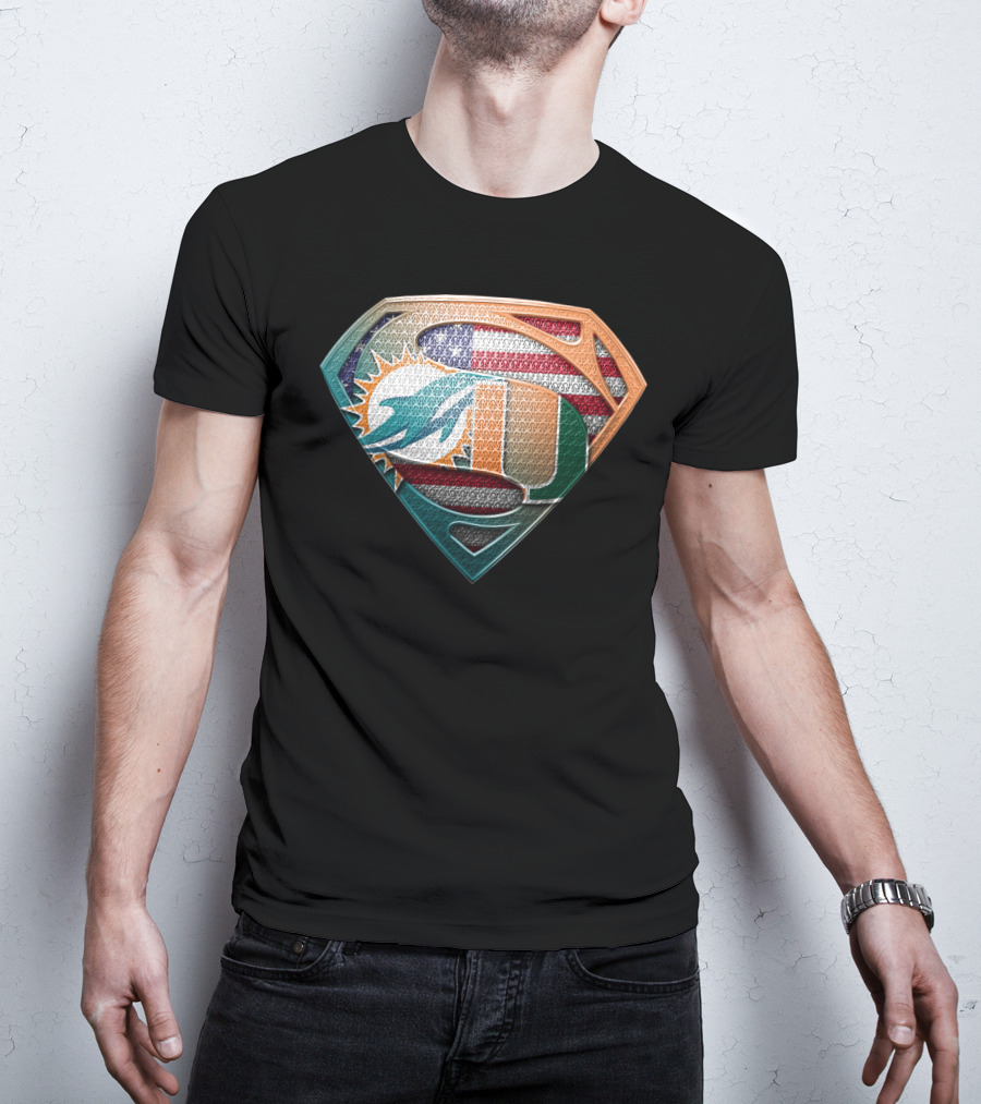 Miami Dolphins Hurricanes American Flag Superman T-Shirt