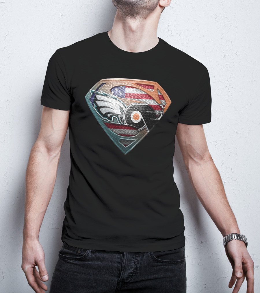 Superman Shield American Flag Philadelphia Eagles Flyers Logo Fusion T-Shirt