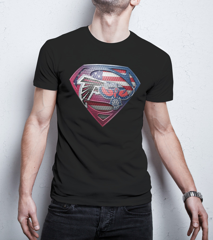 Atlanta Falcons And Hawks American Flag Superman Logo Sspus060 T-Shirt