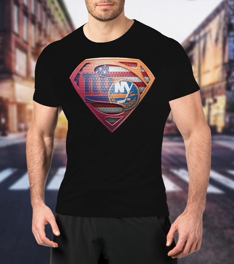 Ny Giants Ny Islanders American Flag Superman Shield Sspus063 T-Shirt