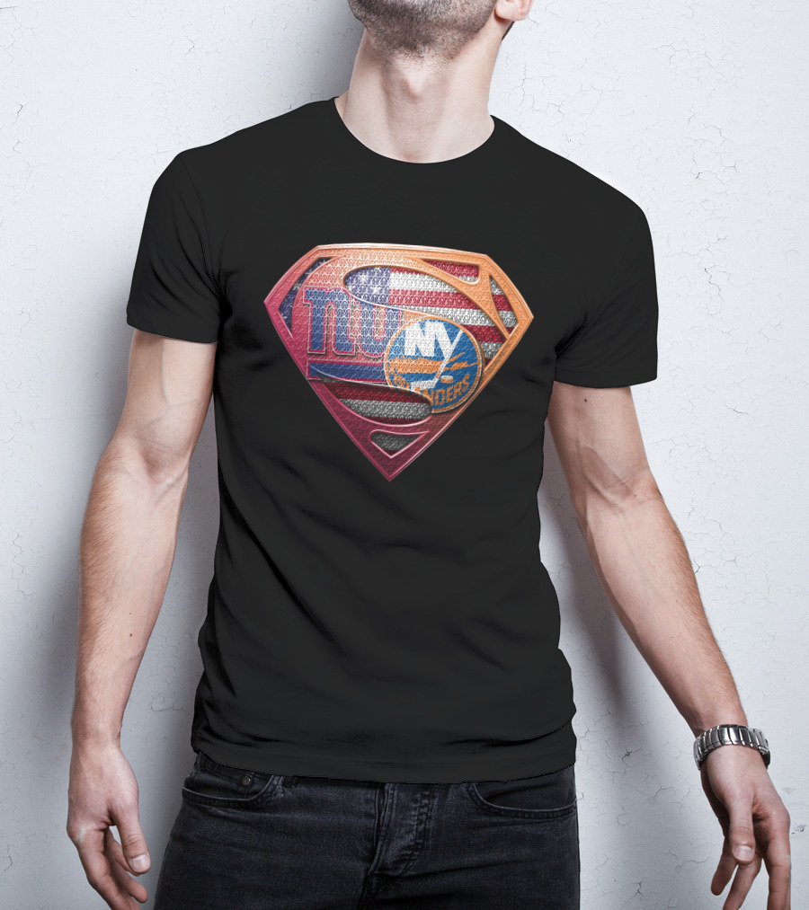 Ny Giants Ny Islanders American Flag Superman Shield Sspus063 T-Shirt