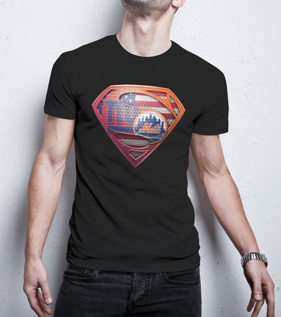 New York Giants Mets Superman Logo American Flag T-Shirt
