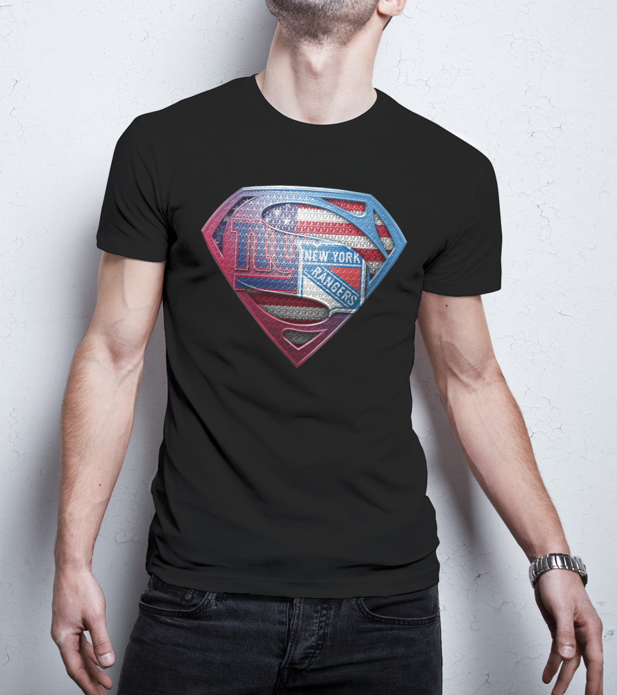 Ny Giants New York Rangers American Flag Superman Shield T-Shirt