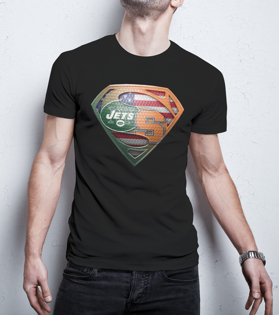 Jets Syracuse Superman Shield American Flag T-Shirt