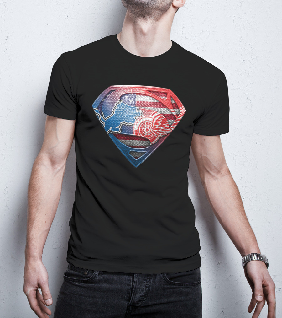 Superman Detroit Lions And Red Wings American Flag T-Shirt