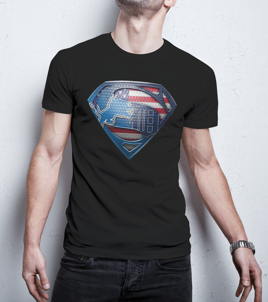 Detroit American Flag Superhero Symbol T-Shirt
