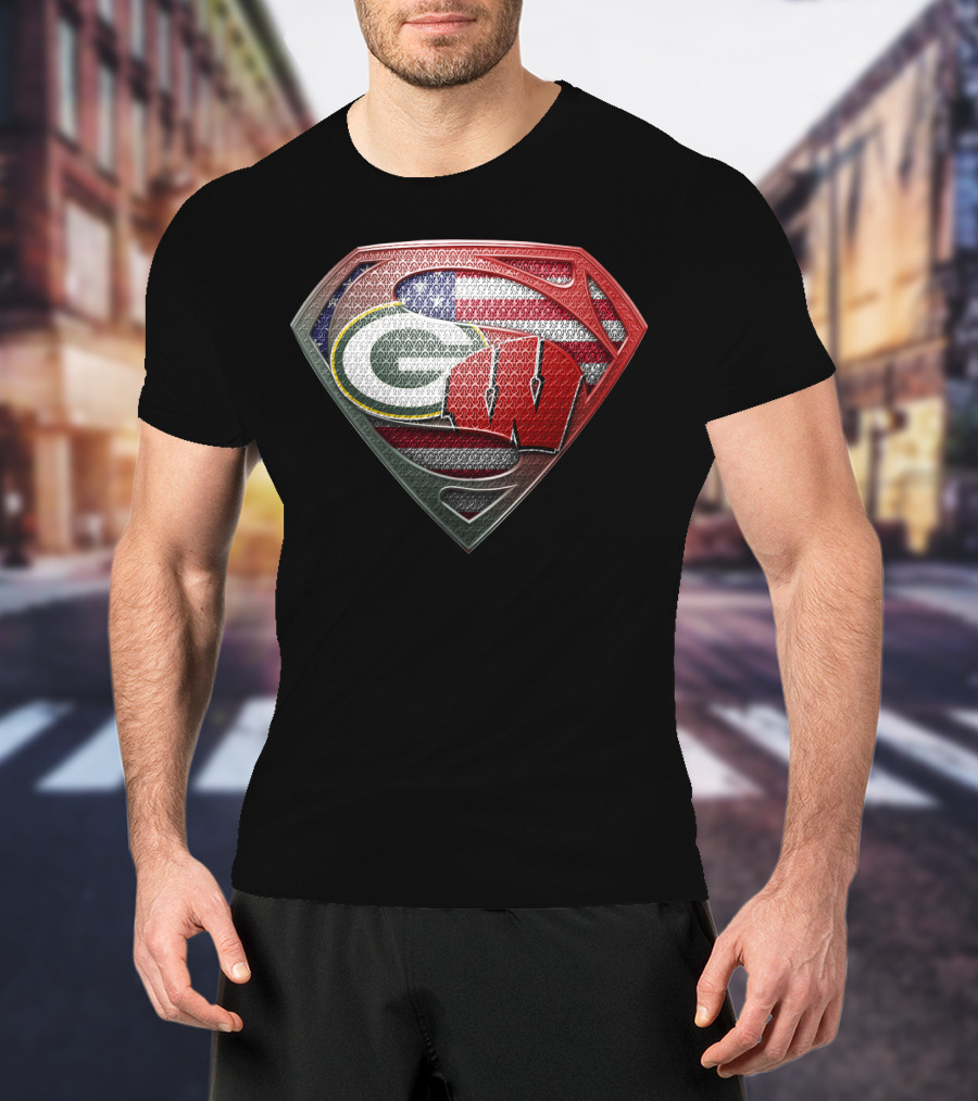 Superman Shield Green Bay Packers Wisconsin Flag T-Shirt