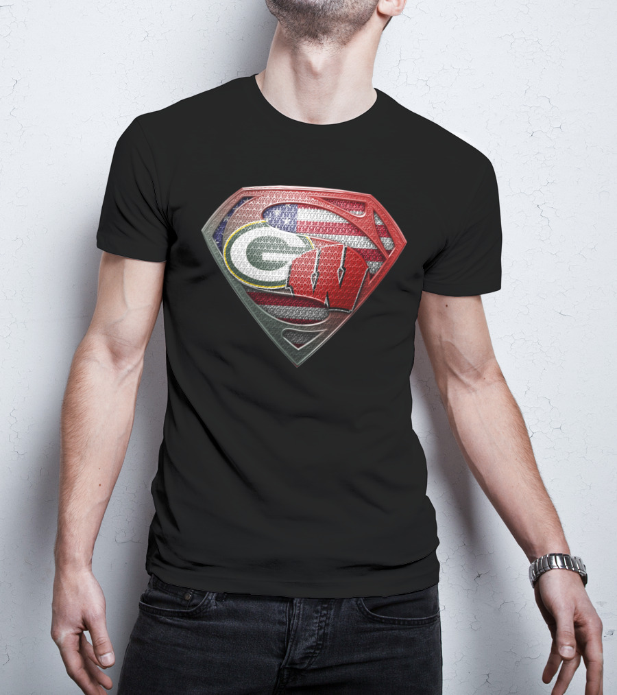 Superman Shield Green Bay Packers Wisconsin Flag T-Shirt