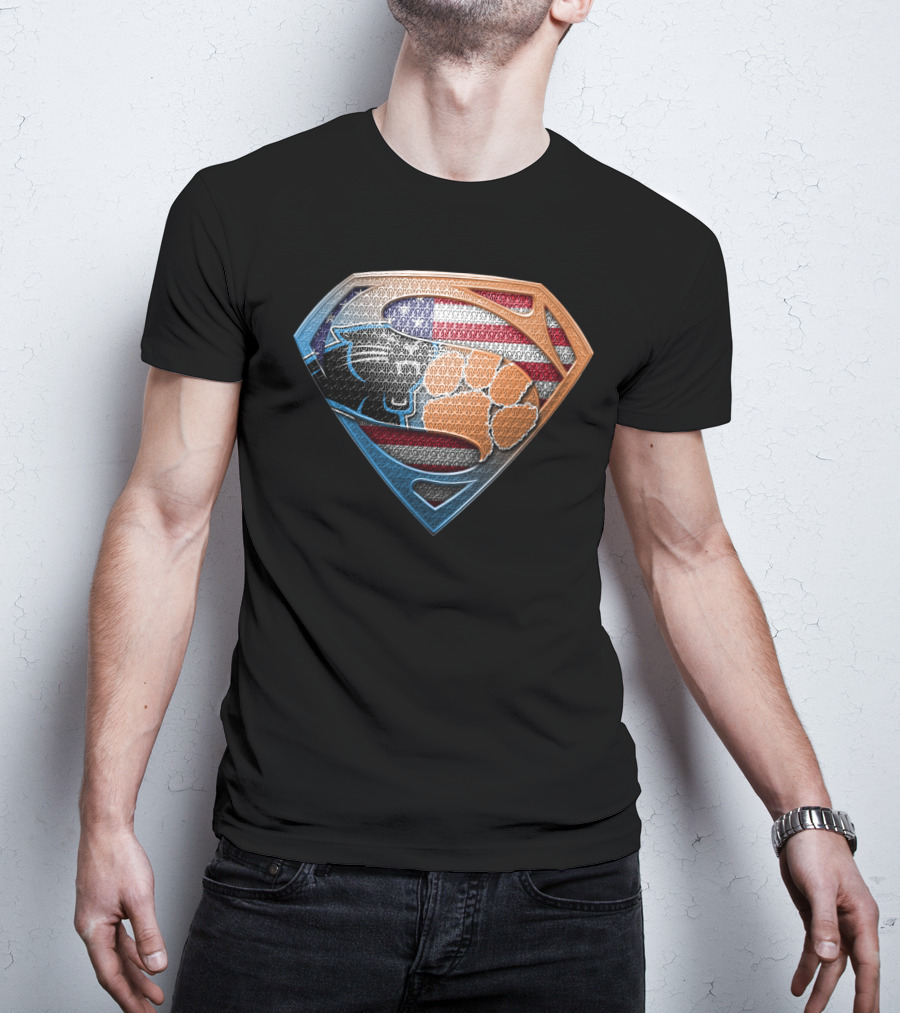 Superman Shield American Flag Carolina Panthers Clemson Tigers Paw T-Shirt