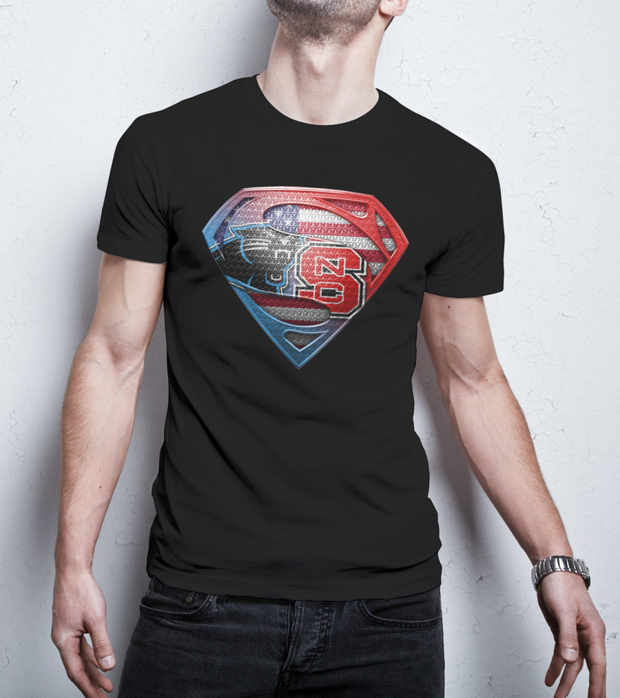 Superman Emblem Carolina Panthers Nc State American Flag Fusion T-Shirt