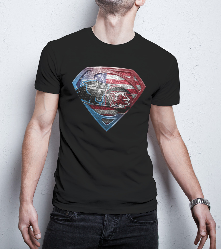 Carolina Panthers South Carolina Gamecocks Usa Flag Superman T-Shirt