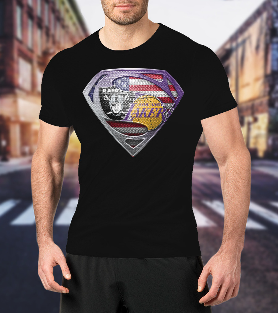 Superman Shield Las Vegas Raiders Los Angeles Lakers American Flag T-Shirt