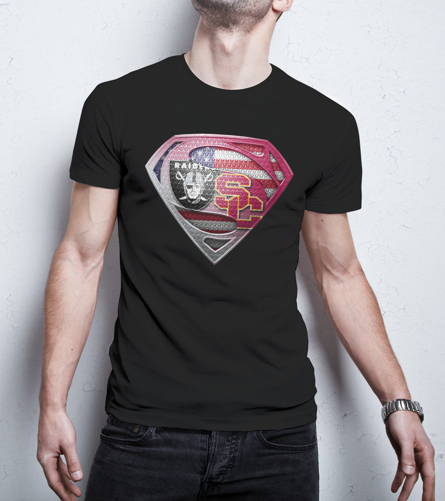 Raiders Usc Superman Shield American Flag T-Shirt
