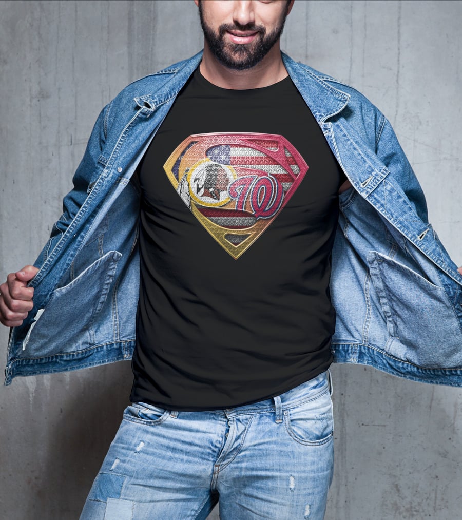 Washington Redskins Nationals Superman Logo American Flag T-Shirt