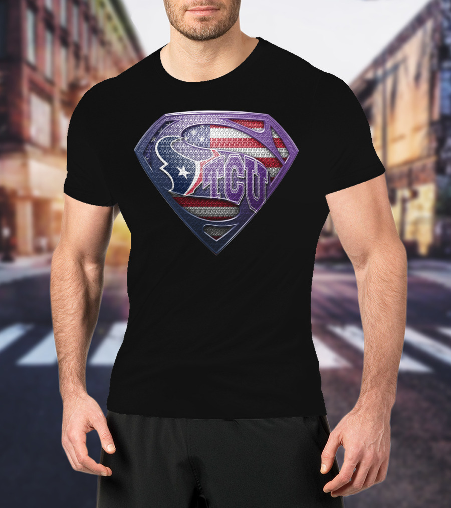 Houston Texans Tcu Superman Usa Flag T-Shirt