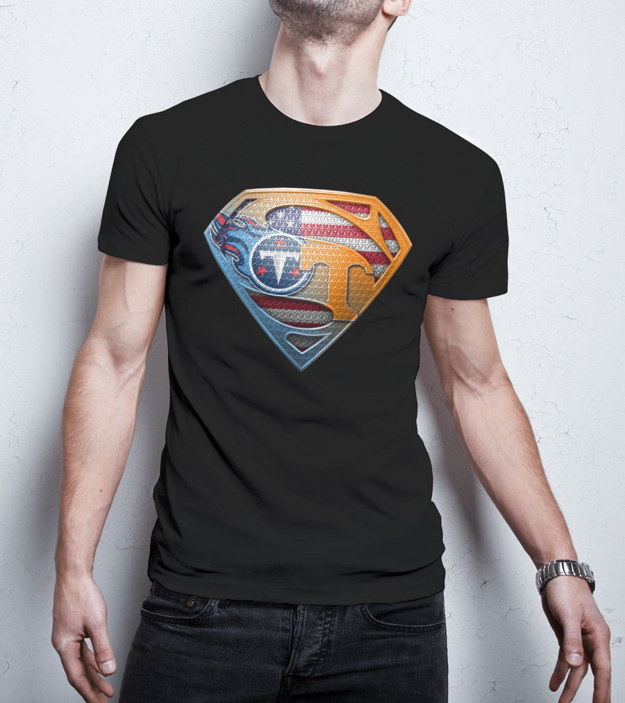 Superman Tennessee Titans American Flag Shield T-Shirt