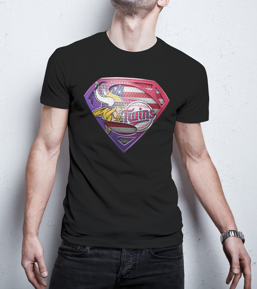 Minnesota Vikings Twins American Flag Superman T-Shirt