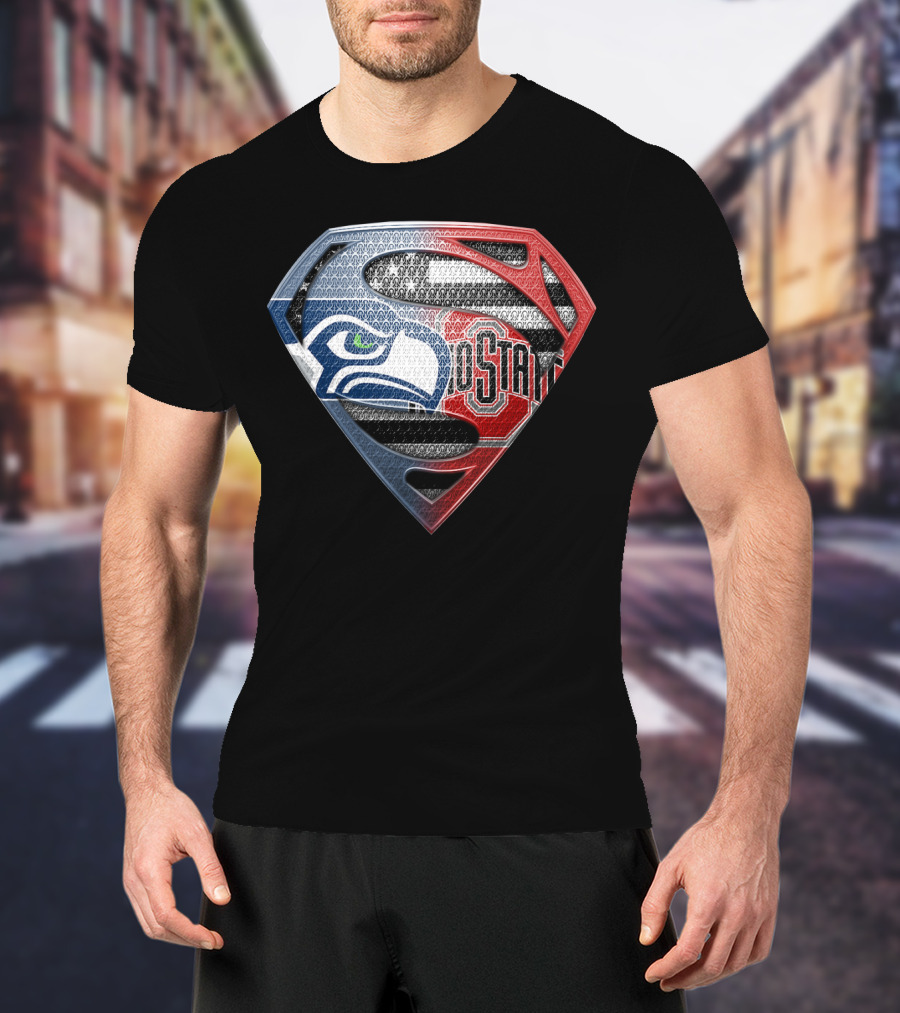 Seattle Seahawks Ohio State Superman Logo Fusion T-Shirt