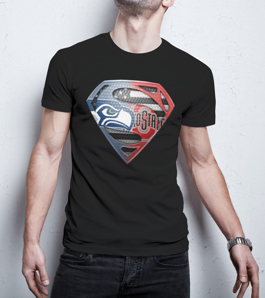 Seattle Seahawks Ohio State Superman Logo Fusion T-Shirt