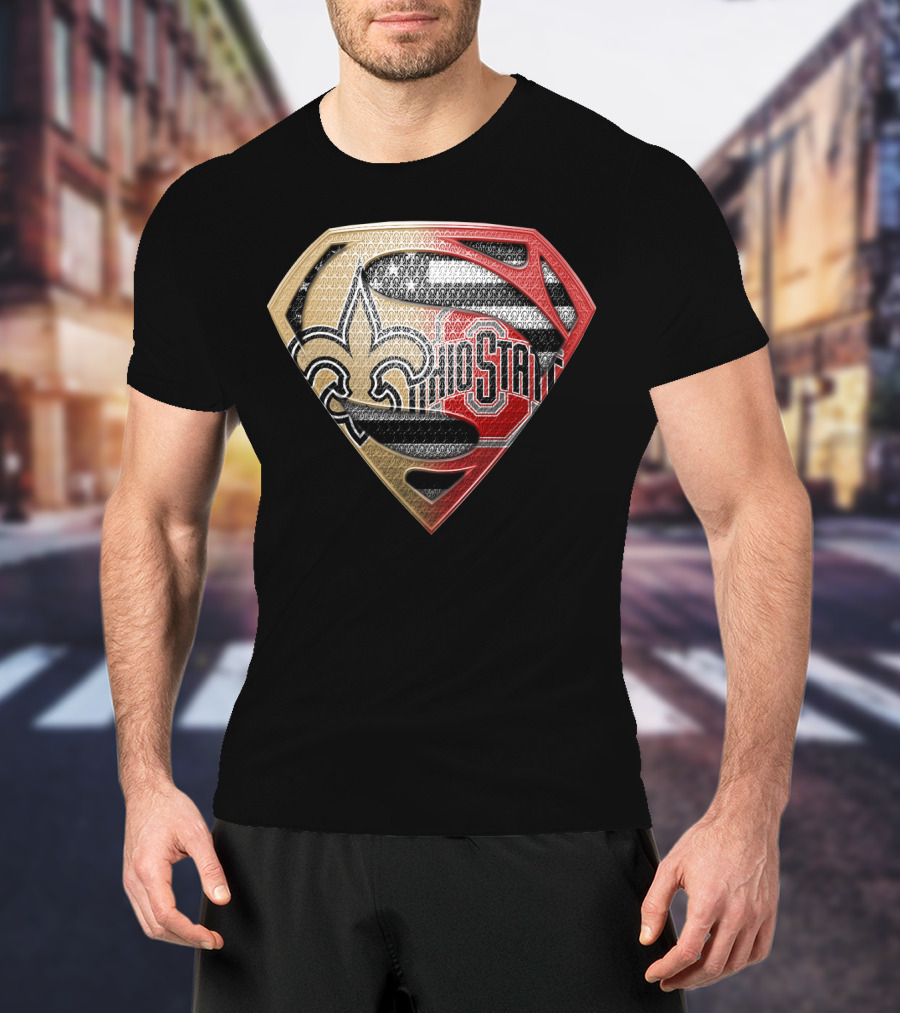 Ohio State Buckeyes New Orleans Saints Superman Logo Fusion T-Shirt