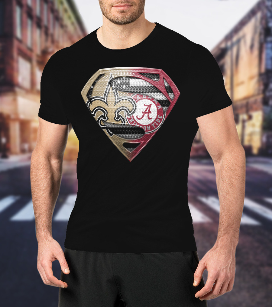 Superman New Orleans Saints Alabama Crimson Tide Bama Roll Tide Shield T-Shirt
