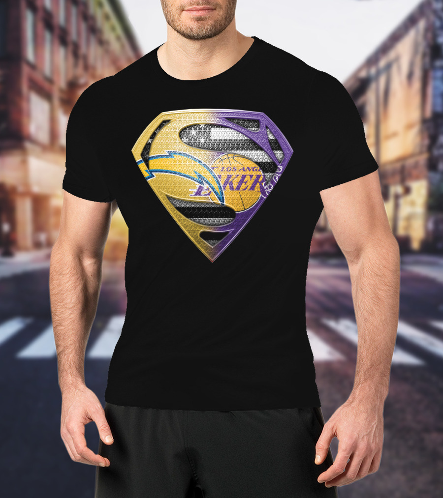 Los Angeles Lakers And Chargers Superman Logo Mashup T-Shirt