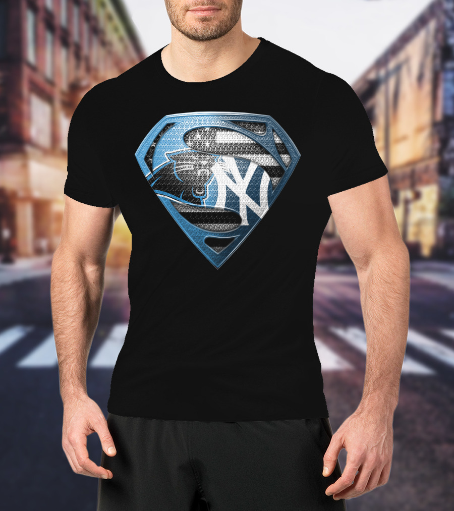 New York Yankees Carolina Panthers Superman Logo Mashup T-Shirt