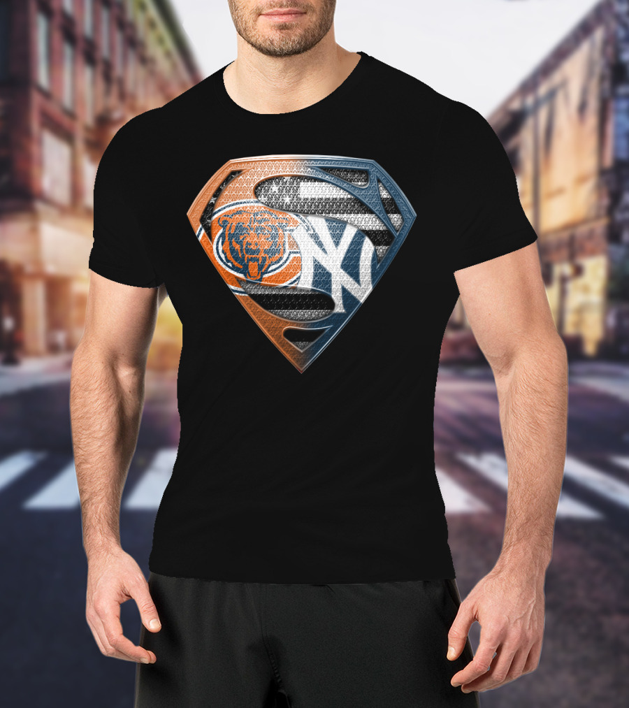 Chicago Bears And New York Yankees Superman Logo Mashup T-Shirt