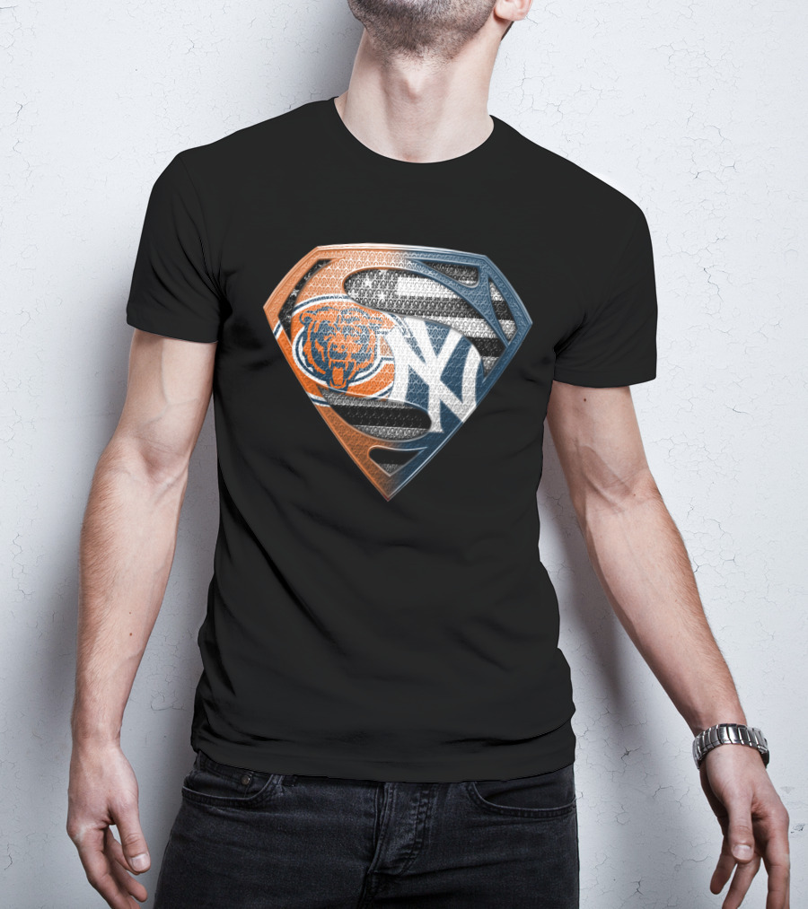 Chicago Bears And New York Yankees Superman Logo Mashup T-Shirt