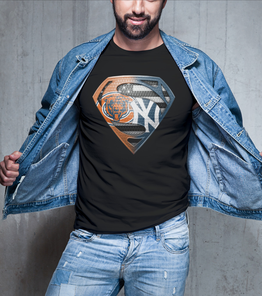 Chicago Bears And New York Yankees Superman Logo Mashup T-Shirt
