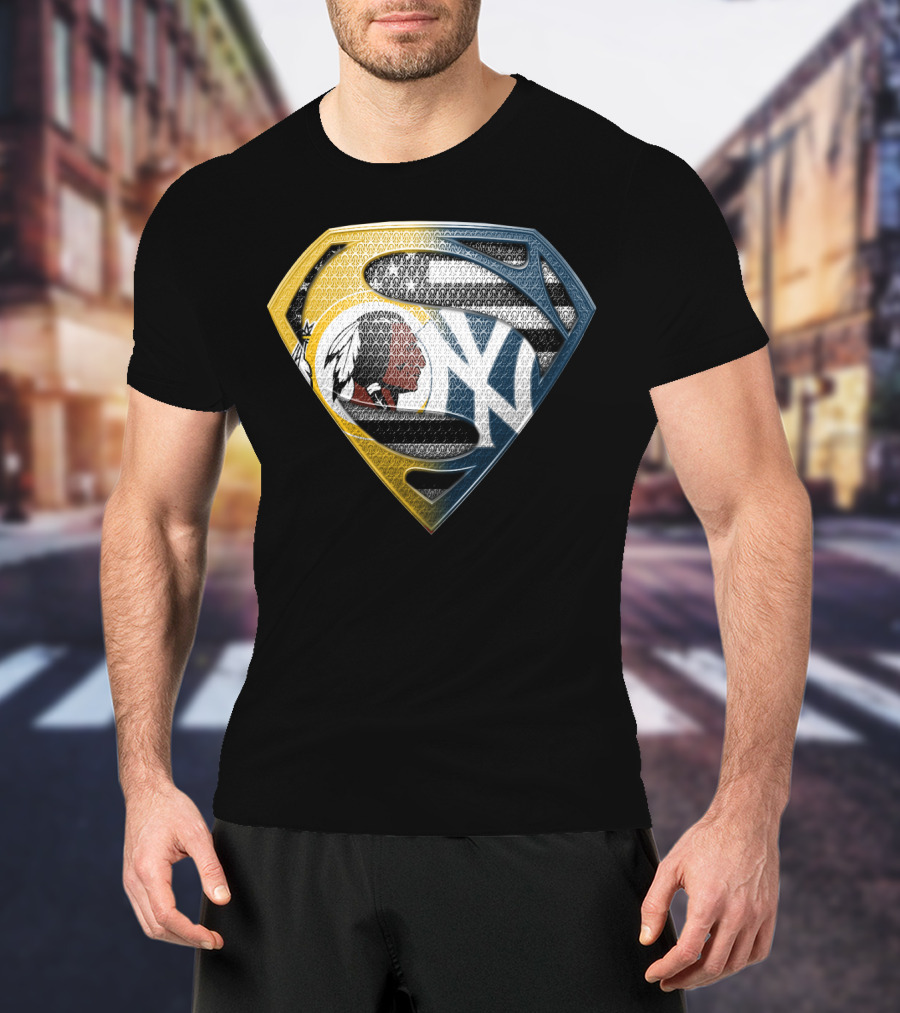 Superman Shield With Native American And Yankees Elements T-Shirt