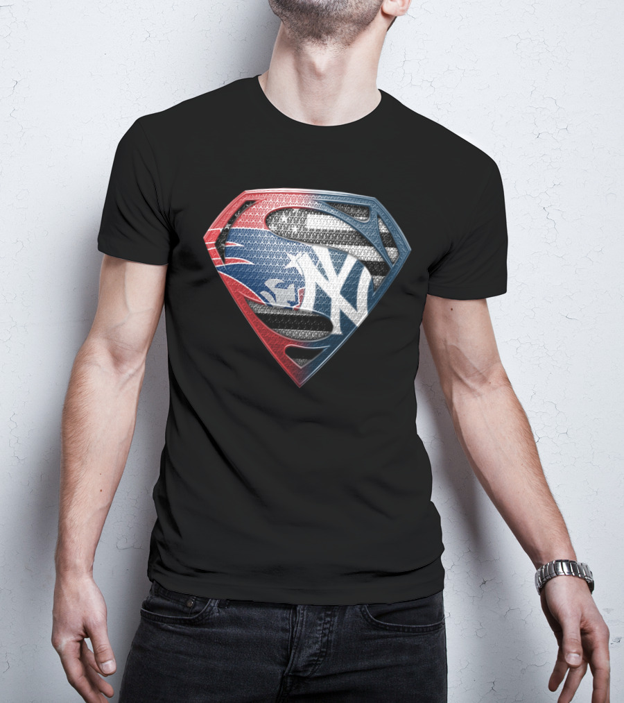 Yankees Superman Logo Fusion In Red White And Blue T-Shirt