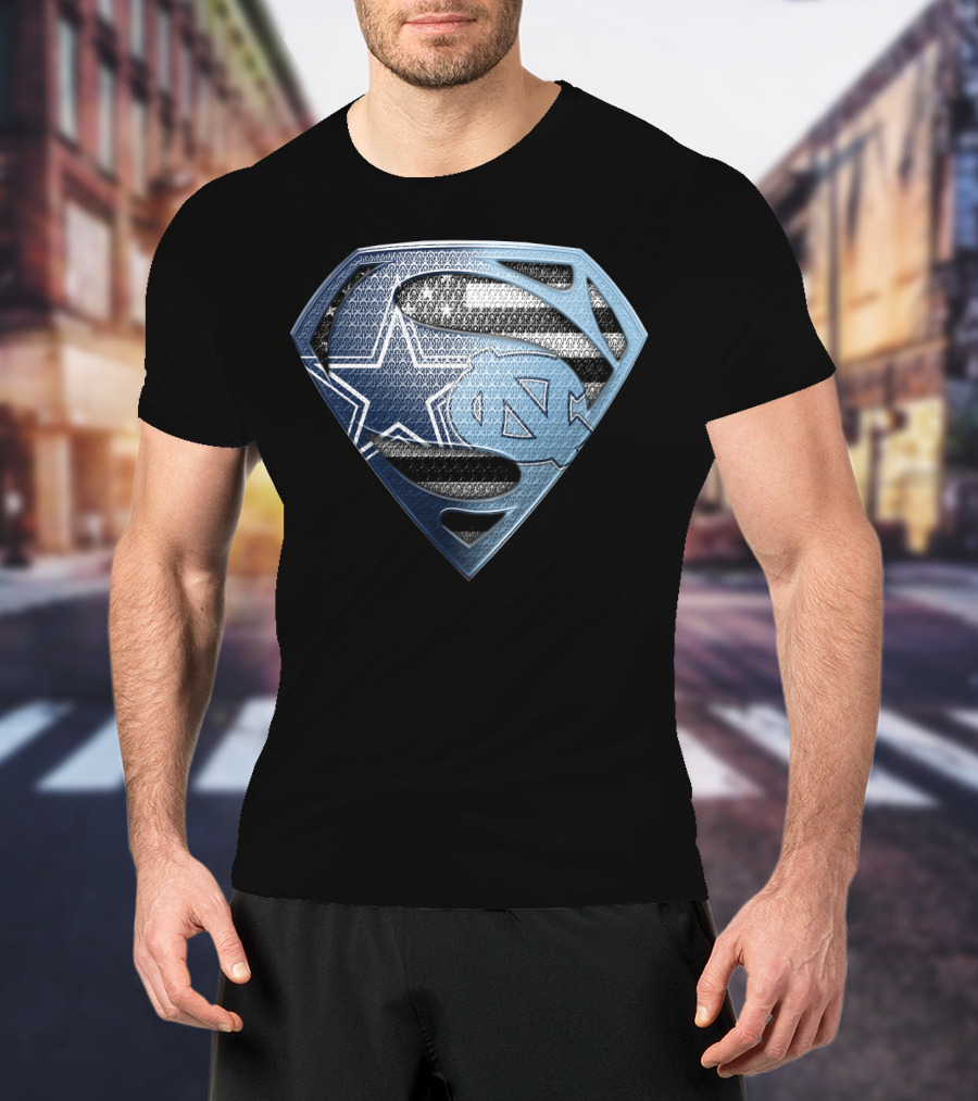 Dallas Cowboys North Carolina Tar Heels Superman Logo Fusion T-Shirt