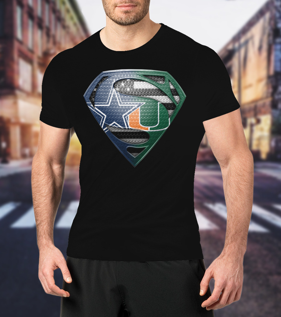 Dallas Cowboys Miami Hurricanes Superman Logo Fusion T-Shirt