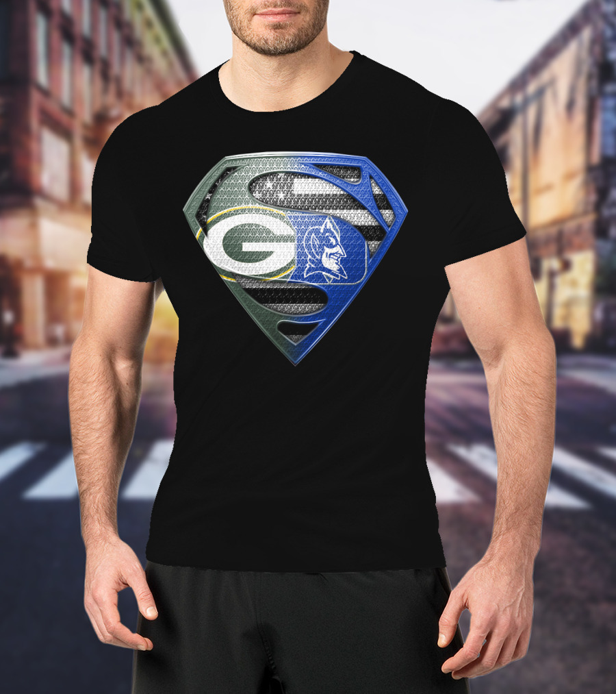Green Bay Packers Duke Blue Devils Superman Shield T-Shirt