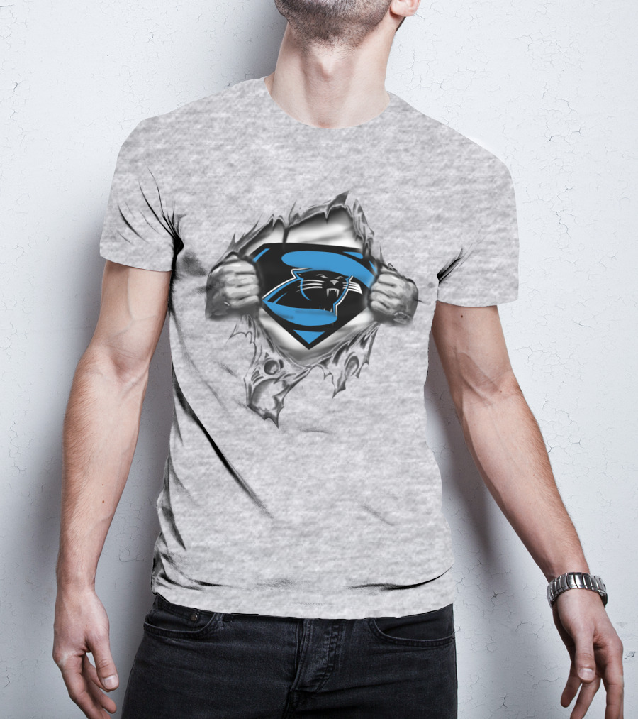 Superman Carolina Panthers Logo Crossover Busting Through T-Shirt