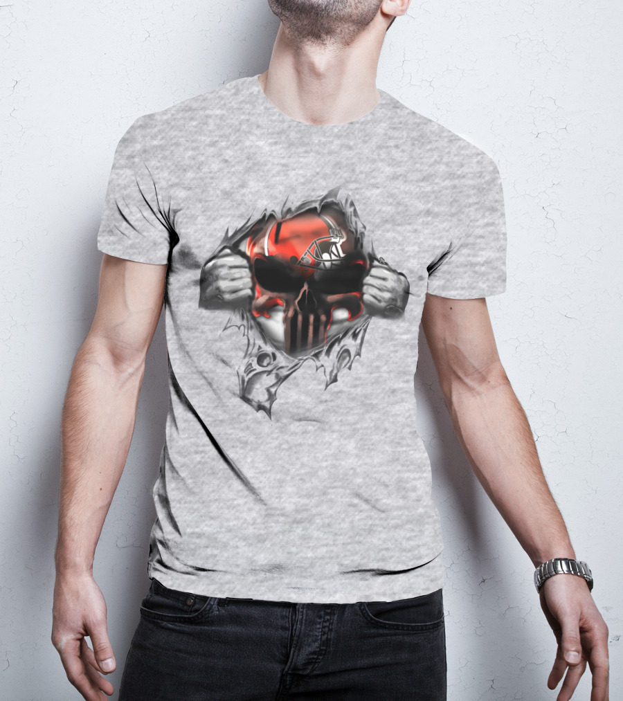 Cleveland Browns Punisher Skull Ripped T-Shirt