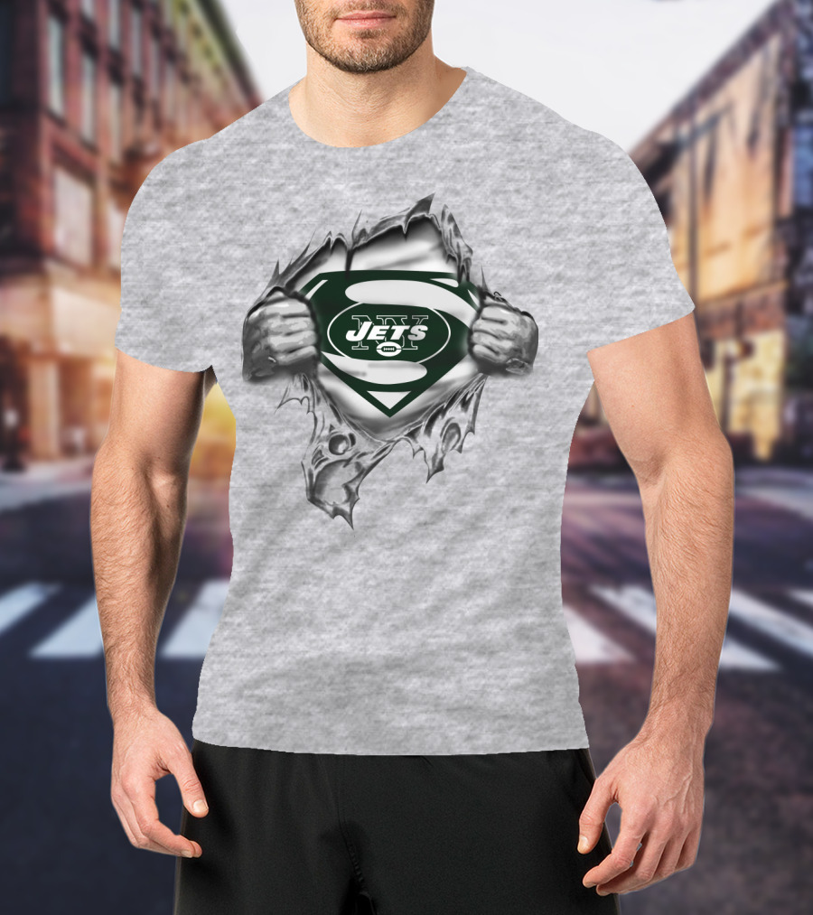 Superman New York Jets Logo Inside Torn Chest T-Shirt