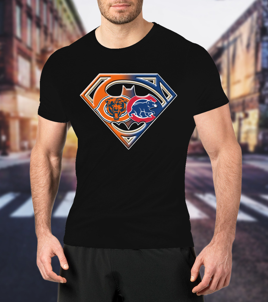 Superman Batman Chicago Bears Cubs Crossover T-Shirt