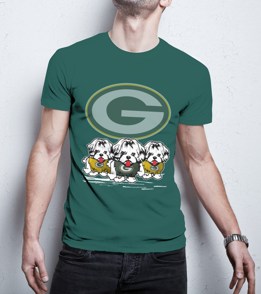 Green Bay Packers Logo With Three Dogs In Jerseys T-Shirt