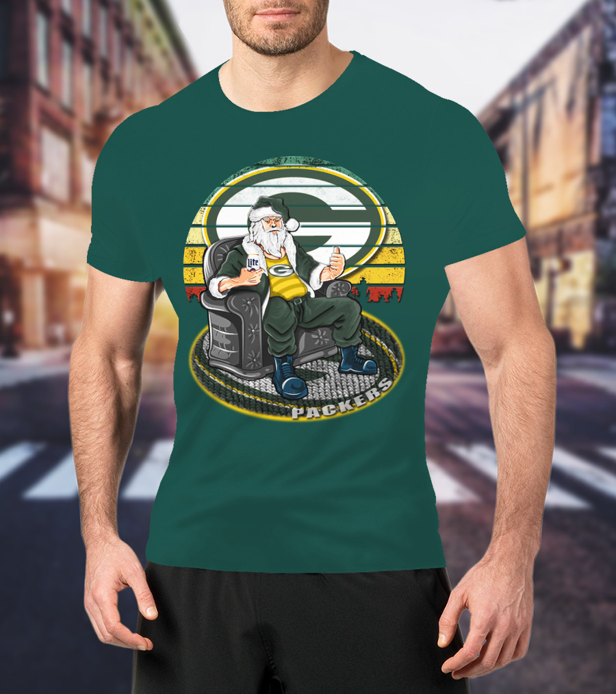 Green Bay Packers Santa Sitting With Beer T-Shirt