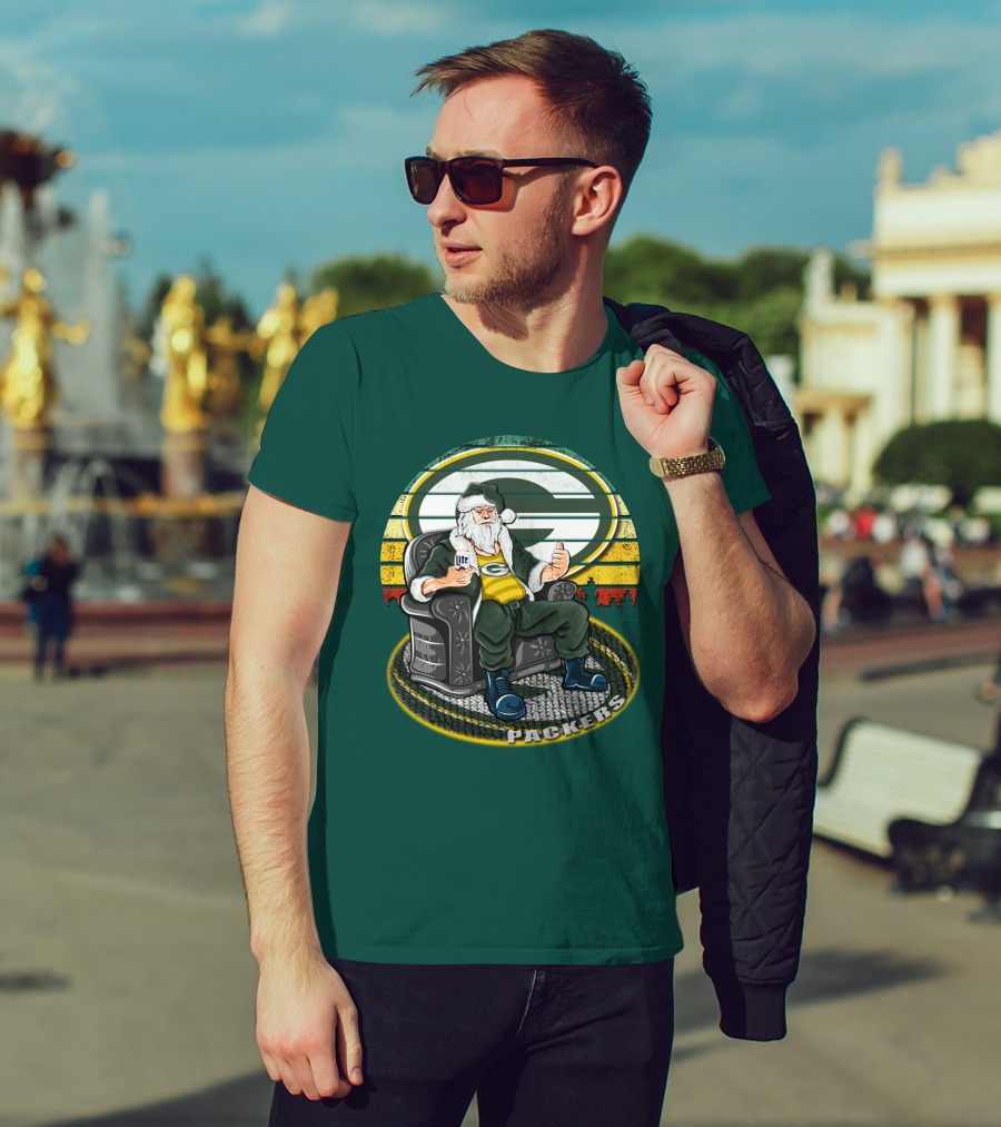 Green Bay Packers Santa Sitting With Beer T-Shirt